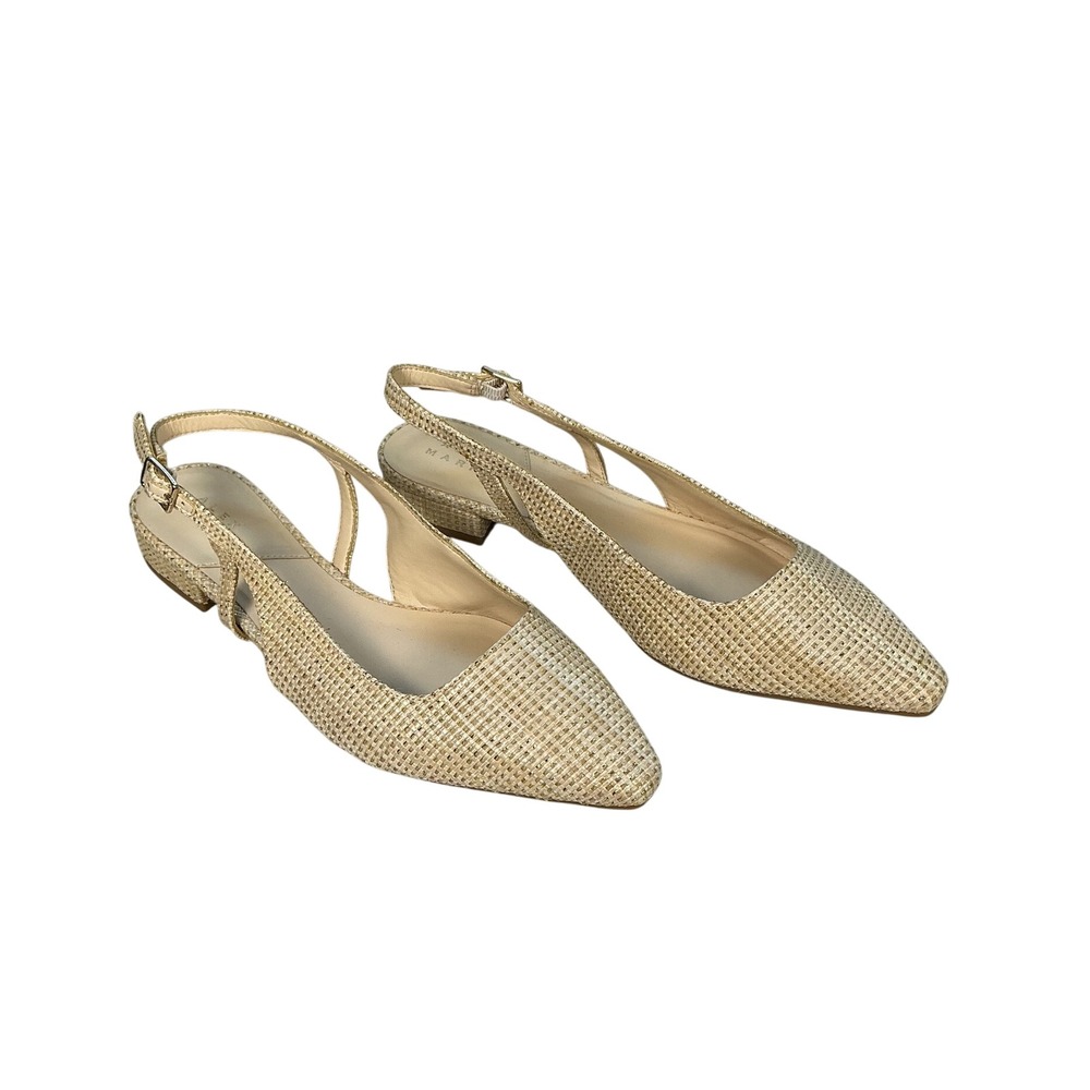 Alex Marie Gold Woven Metallic Slingback Pointed Toe Low Block Heel Flats 8.5